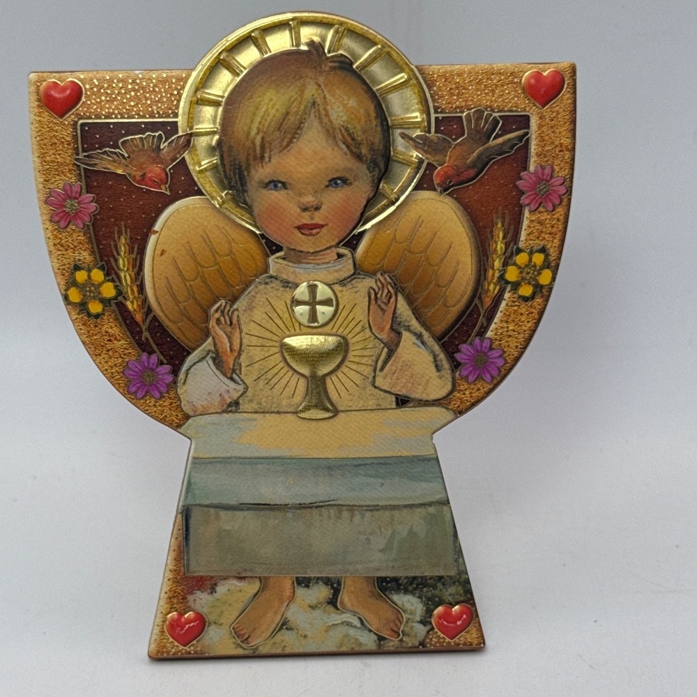 Afars Italy First Holy CommunionBoy Angel Plaque Vintage Art Italy Gift Box